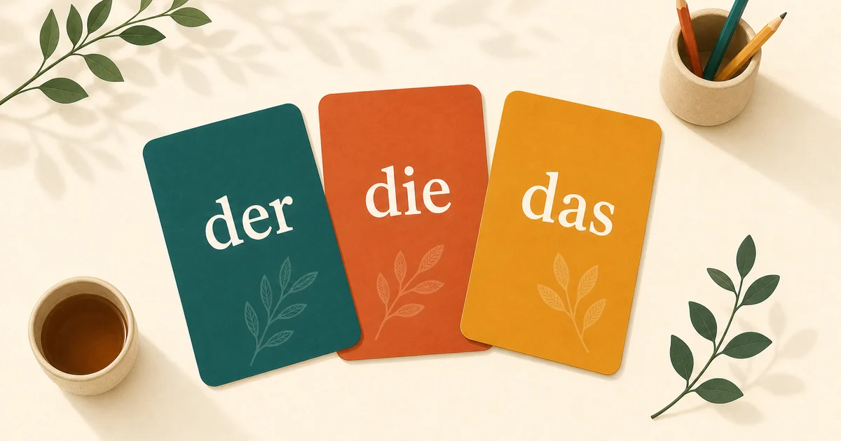 Cele trei articole germane der, die, das pe cartonașe colorate