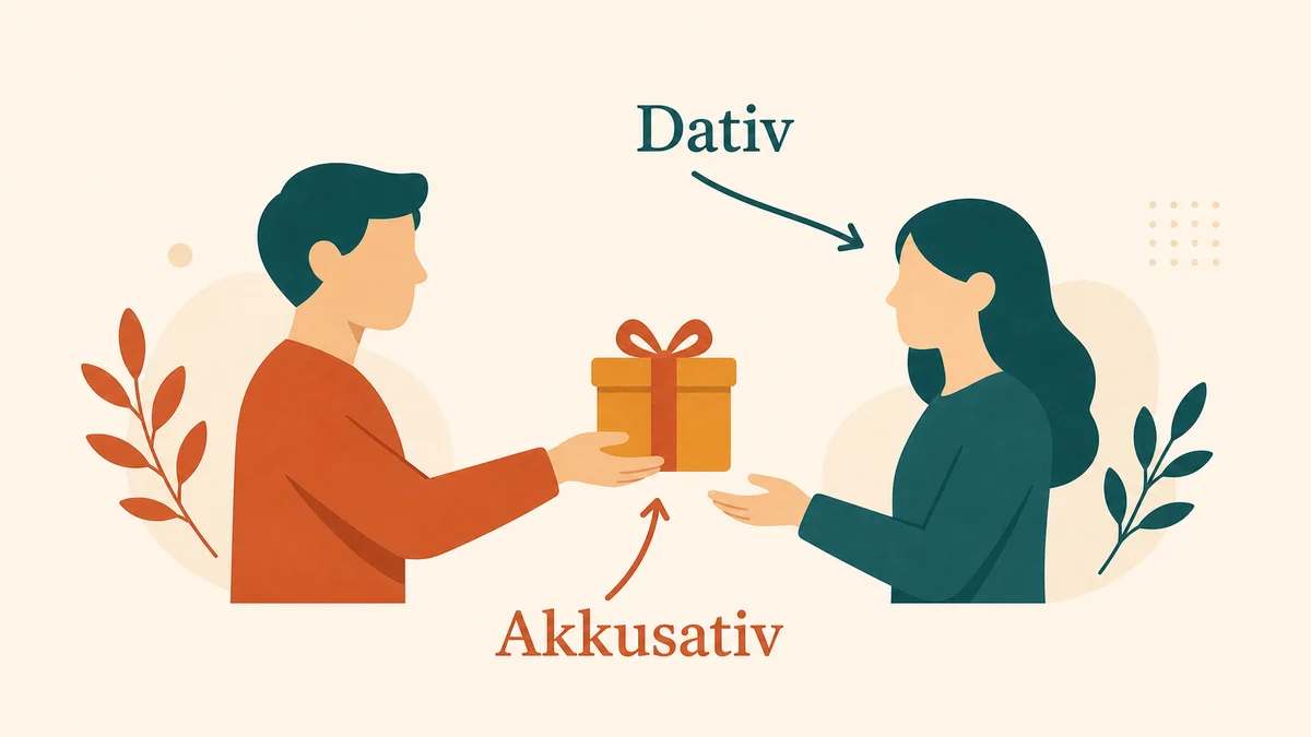 Schemă care arată regula Dativ pentru persoană și Akkusativ pentru obiect la verbele cu două complemente