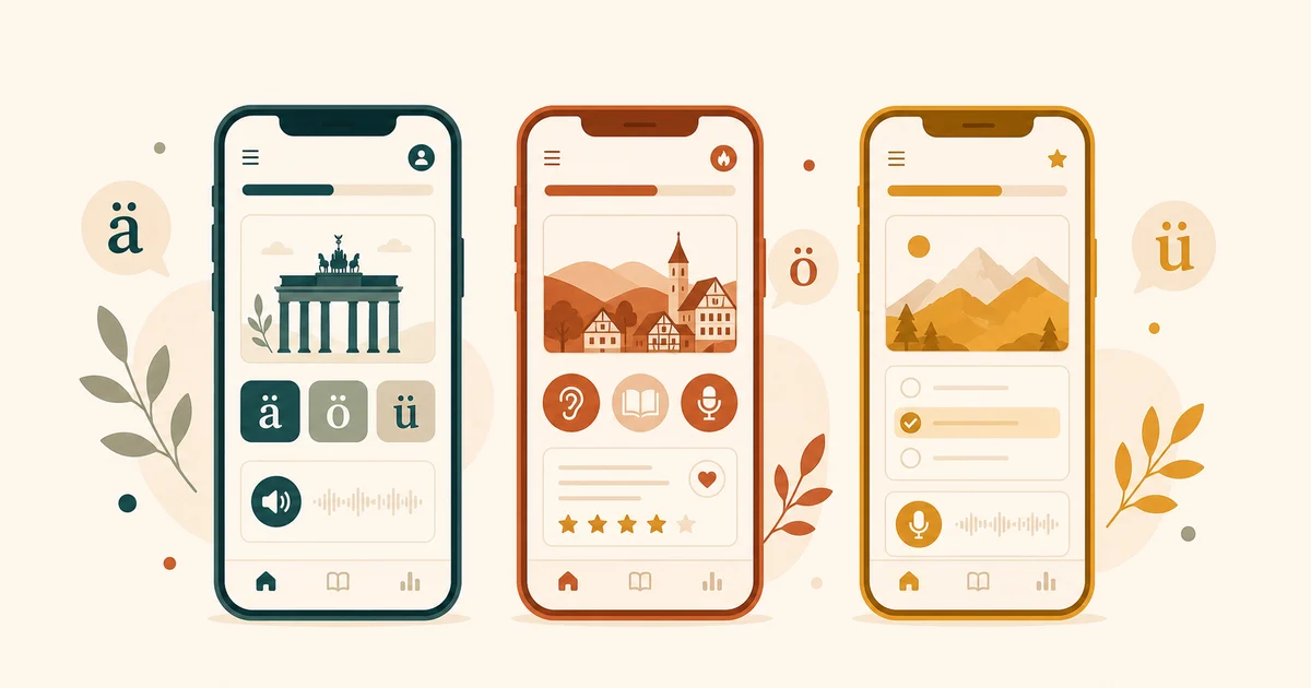Comparație între aplicațiile de învățat germană Babbel, Mondly și Duolingo