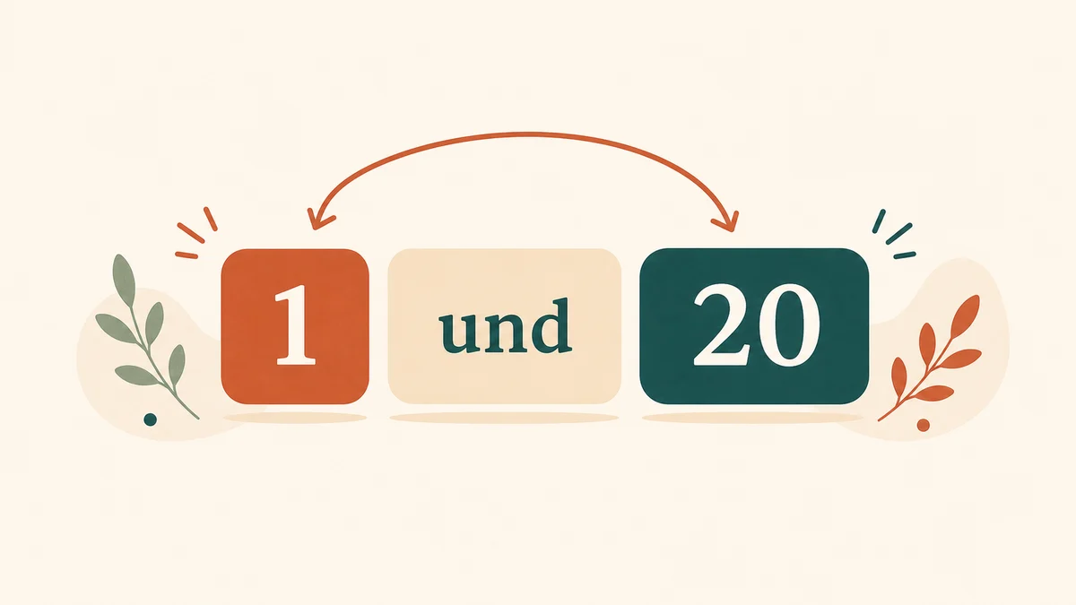 Schema regulii und la numerele germane: unitatea se spune înaintea zecii, ca în einundzwanzig